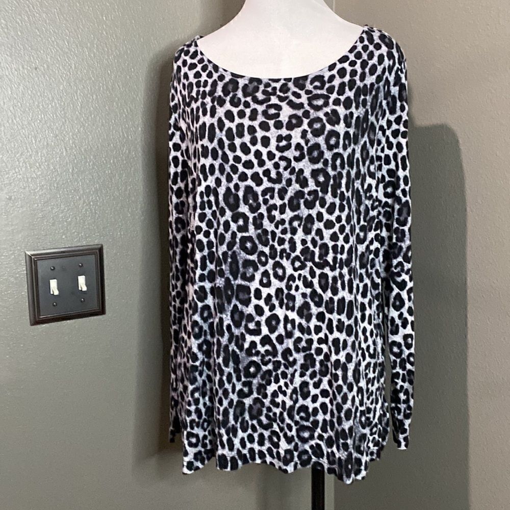 Mario Serrani Italy Grey Black Leopard Slinky Jersey Blouse